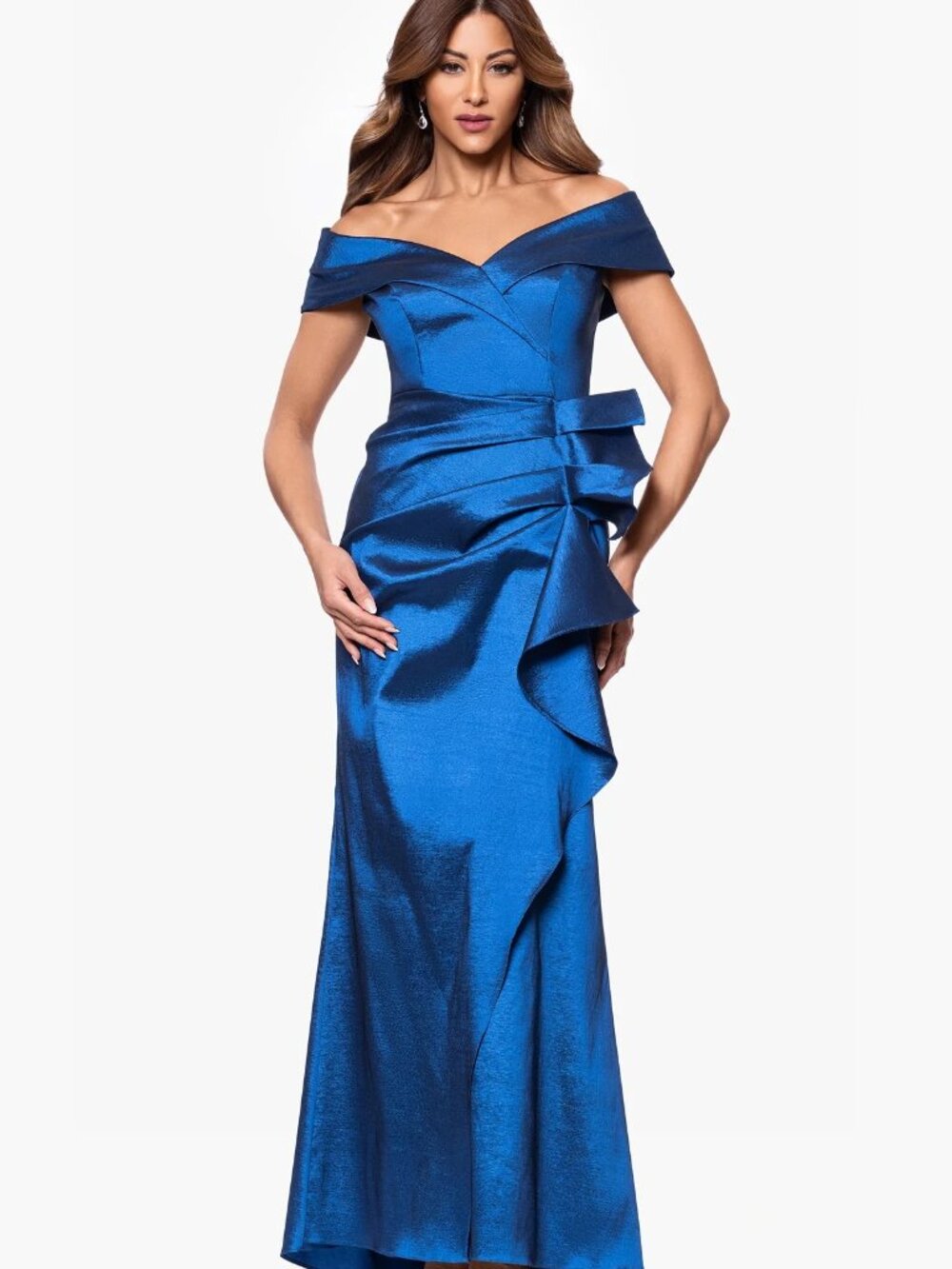 XSCAPE Women's Taffeta Off-The-Shoulder Sweetheart Gown Sapphire Size 12
